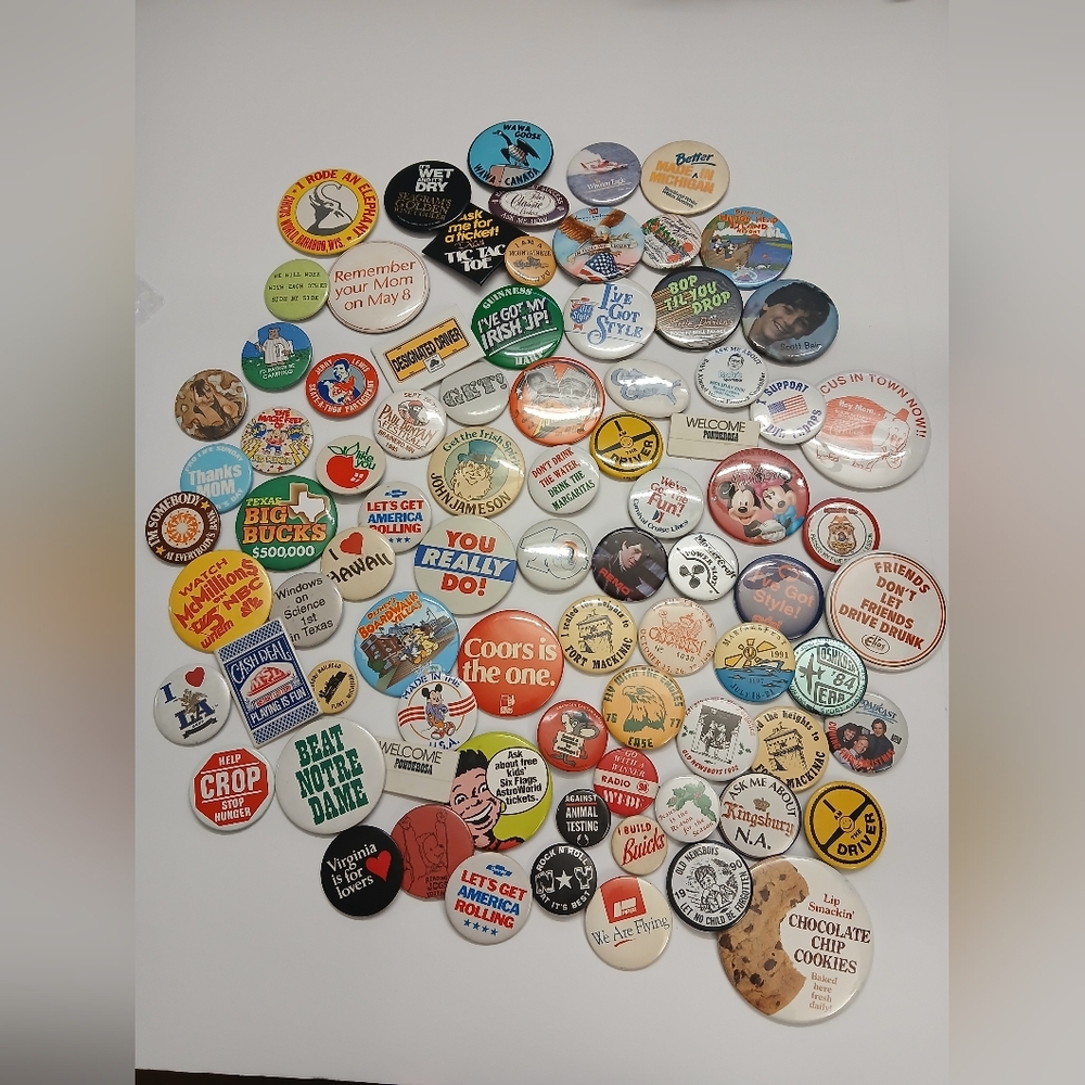 Extra Large Lot Of Vintage Collectible Button Pin Backs